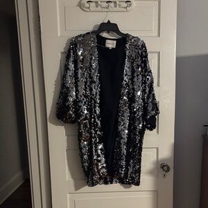 Emerson Fry Black and Silver Sequin Gun Metal Jacket XS/S
